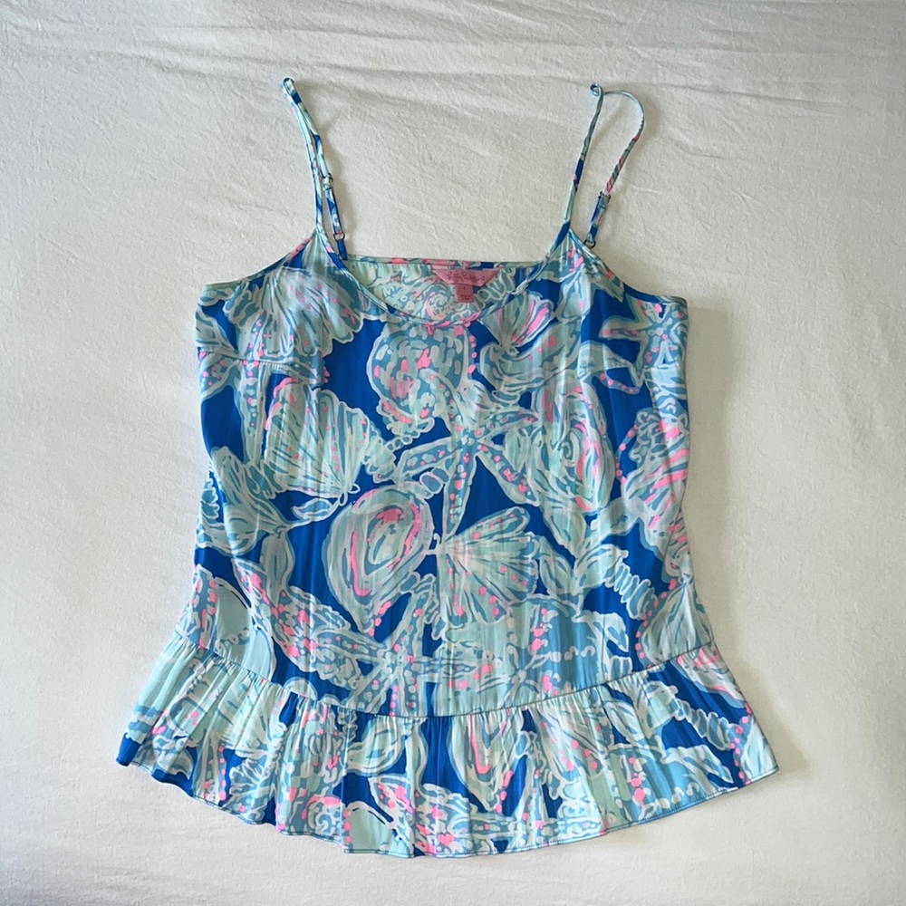 Lilly Pulitzer Peplum Tank Top - Bay Blue Into the Deep - S